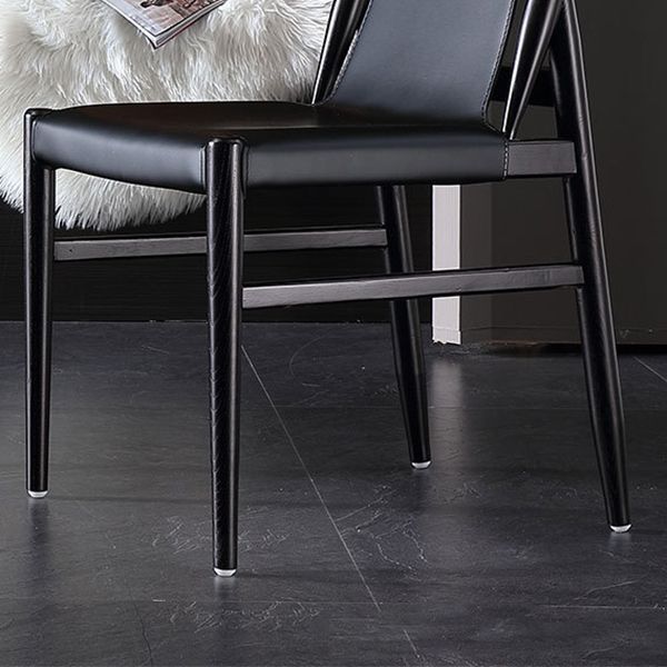 Modern Indoor-Outdoor Dining Chair Solid Wood Faux Leather Side Chair