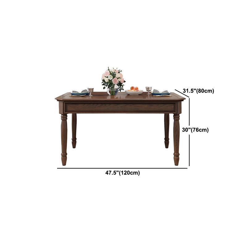 Wood Top Dining Table Mid-Century Modern Table with 4 Legs in Brown