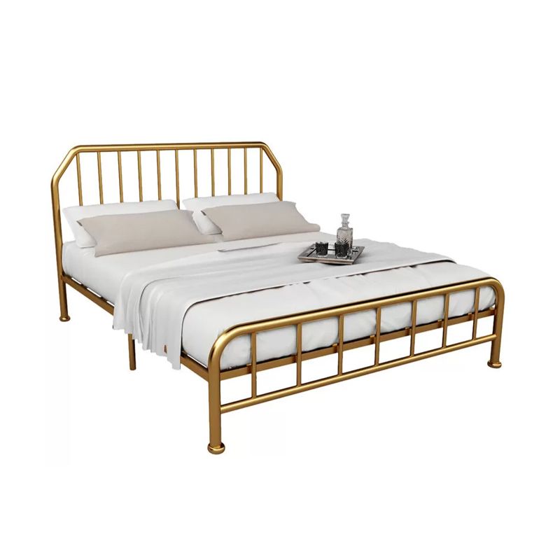 Metal Open-Frame Bed Scooped Solid Color Slat Bed with Custom Gold Leg