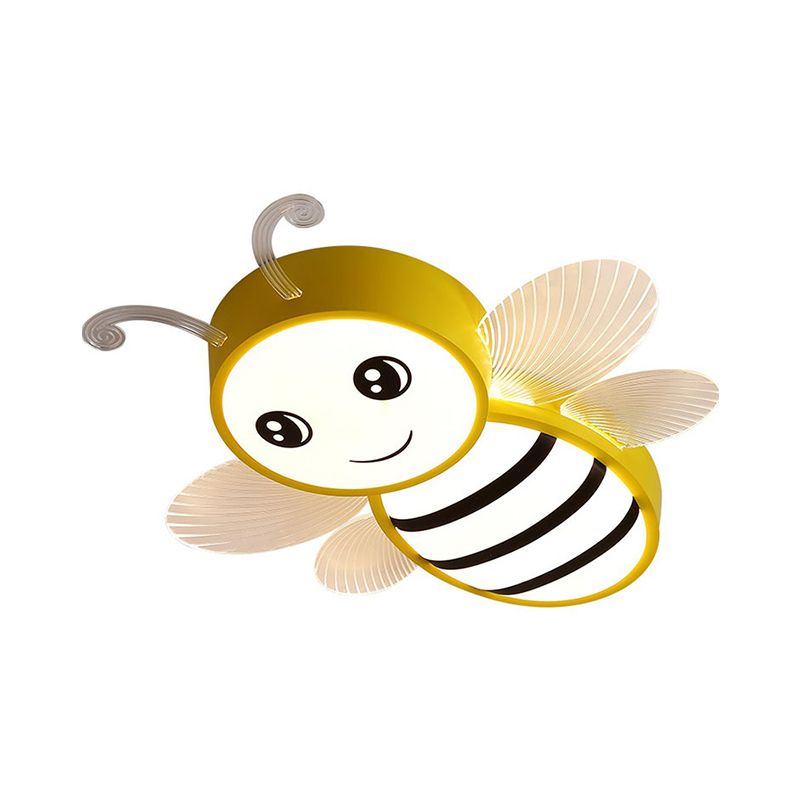 Bee Flush Mount Fixture Kids Plastic Pink/Yellow/Blue LED Close to Ceiling Lamp for Children Bedroom