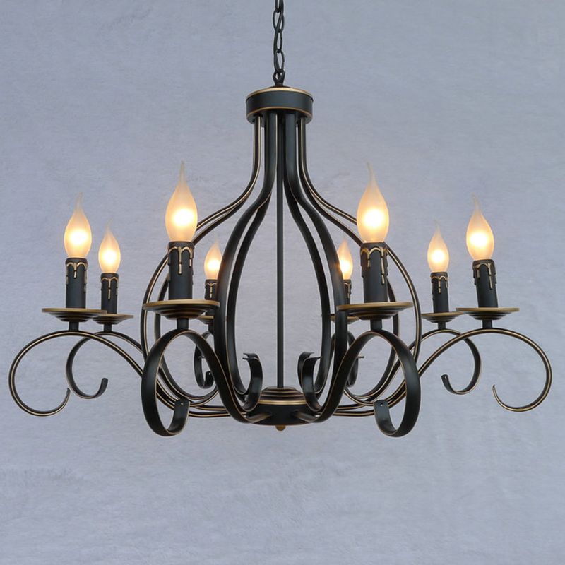 8 Lights Metal Hanging Chandelier Traditional Black Candle-Style Living Room Pendant Light Fixture
