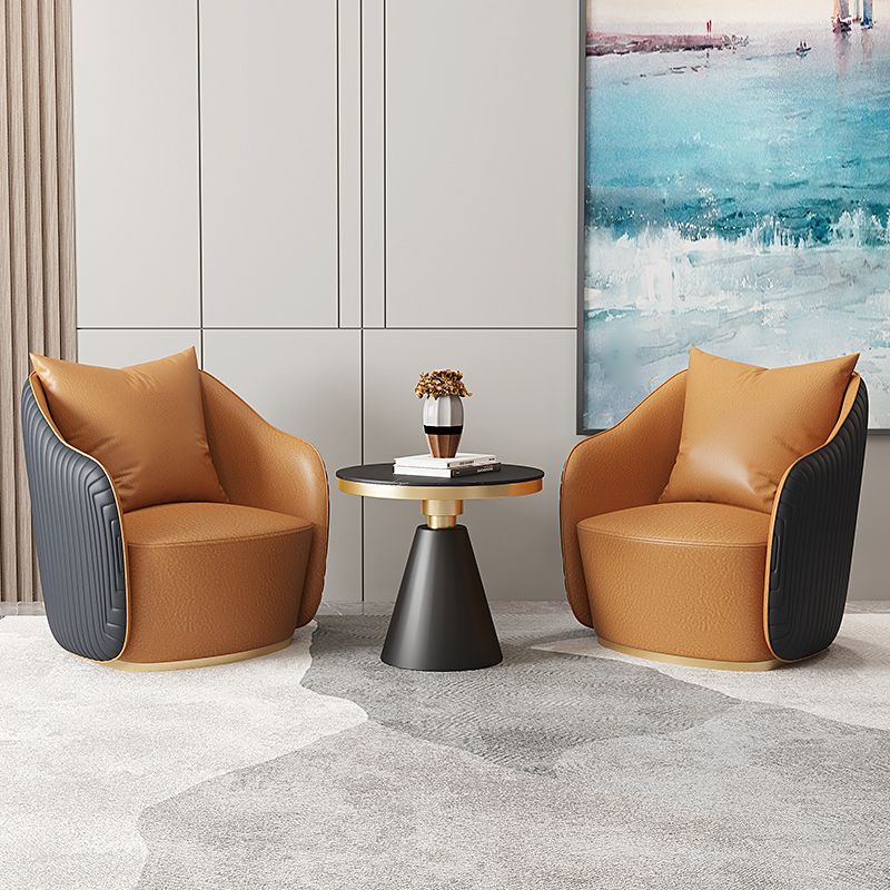 Glam Real Aniline Leather Arms Included with Pillow Barrel Accent Chair