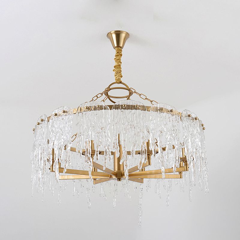 6 cabezas Lámpara de araña en cascada Techo de cristal modernista Luz colgante en latón para sala de estar