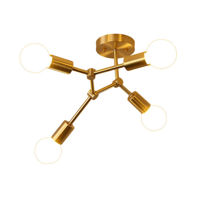Rotating Molecule Exposed Ceiling Flush Postmodern Metal 3/4-Light Corridor Semi Mount Lighting in Brass