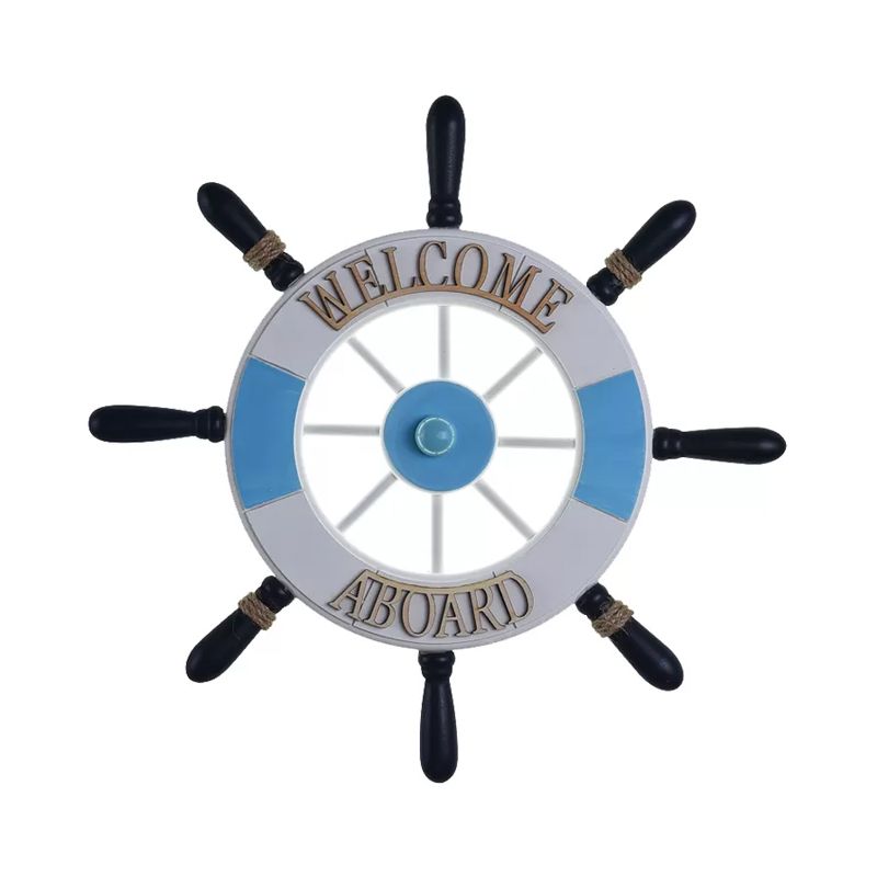 Acrylic Round Flush Wall Sconce Creative LED Wall Mounted Lamp with Wood Rudder Design in Blue, Warm/White Light