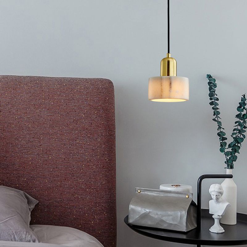 Cylinder Stone Hanging Pendant Light Minimalist-Style Hanging Lamp Kit for Bedroom
