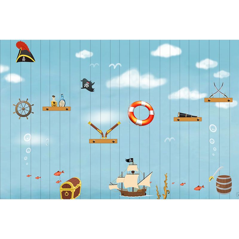 Full Size Sea Life Mural Kids Bedroom Nautical Wall Art in Soft Color, Moisture Resistant