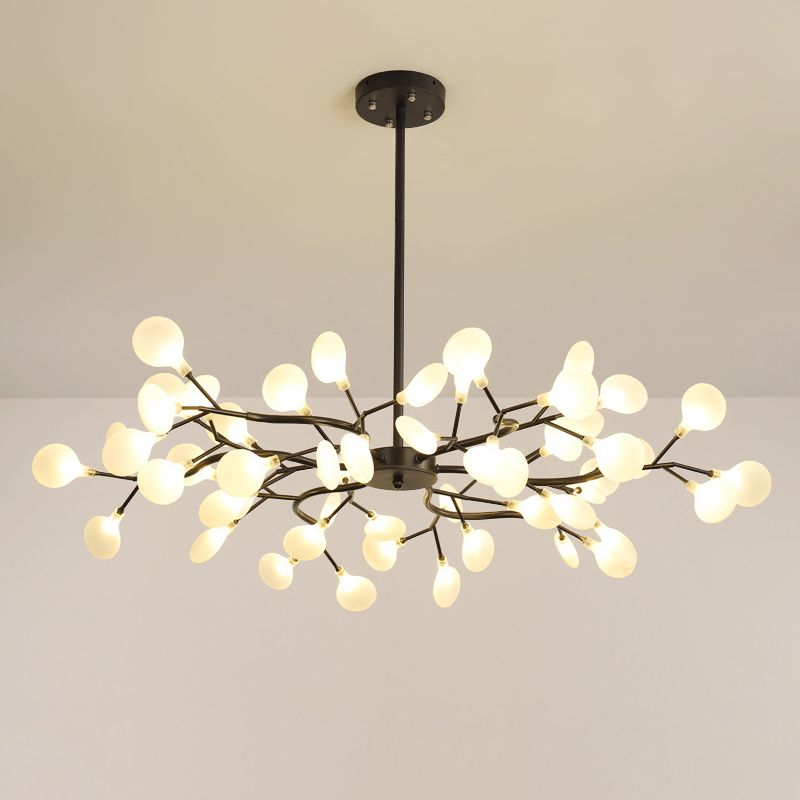 54-Light Unique Golden Linear Branch Firefly Chandelier for Dining Room, Adjustable Height