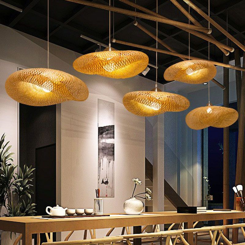 Twisted Pendant Light Contemporary Bamboo Single-Bulb Restaurant Suspension Light in Wood