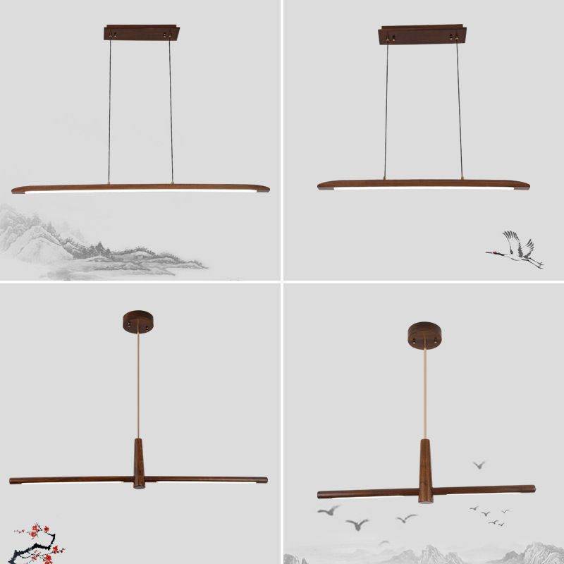 Linear Large Kitchen Pendant Lights Wood Modern Chandelier Lighting Fixtures for Restaurant