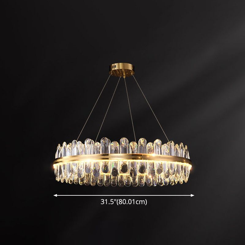 Circle Dining Room Pendant Lighting Crystal LED Minimalistic Chandelier in Brass