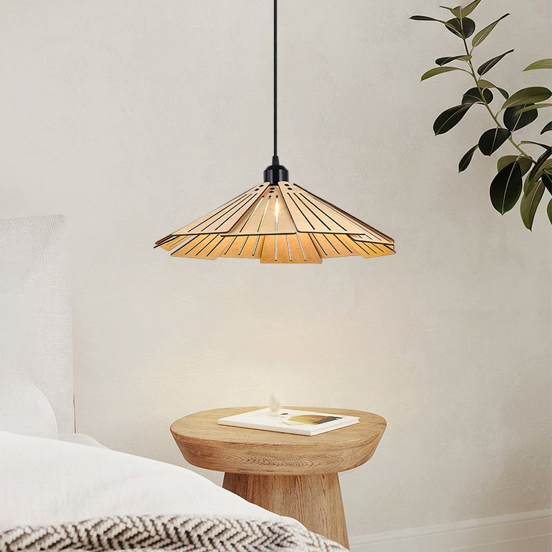 Modern Style Cone Shape Hanging Light Wood 1 Light Hanging Lamp for Living Room