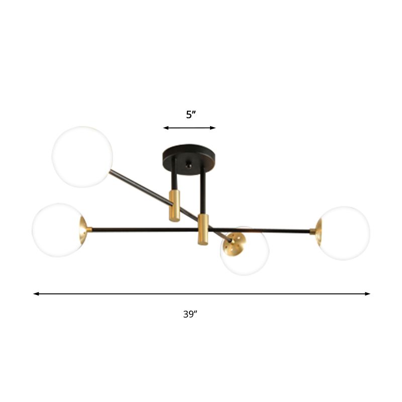 Sphère en verre crème semi-encastré moderniste 4/6/8 lumières noir luminaire semi-encastré avec bras linéaire