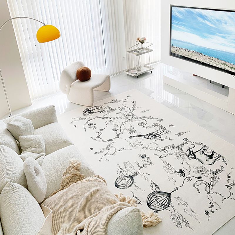 White Modern Rug Polyester Animal Rug Stain Resistant Rug for Living Room