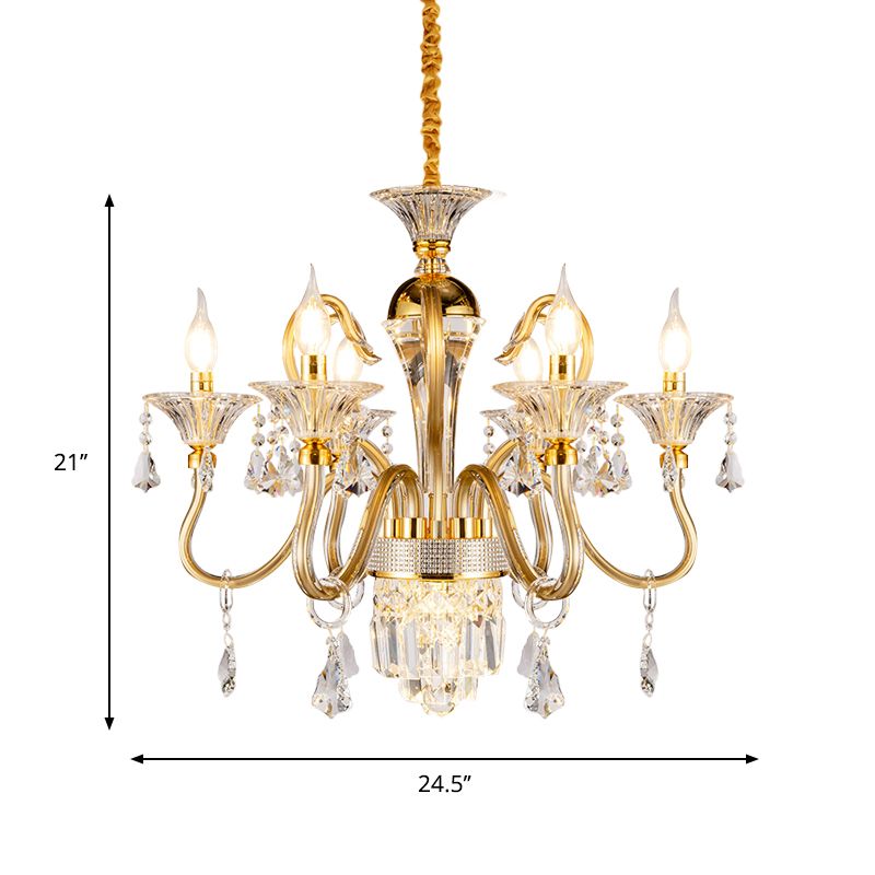 Candelabra tradizionale lampadario 6/8 teste ciondolo in metallo in oro con goccia di cristallo trasparente