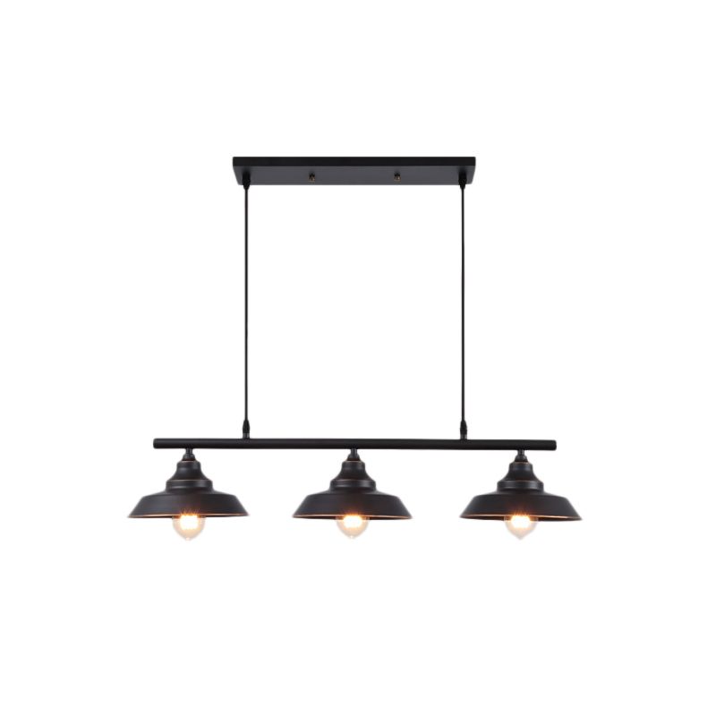 Barn Shade Dining Room Island Chandelier Industrial Metal 3 Bulbs Black Hanging Light Fixture