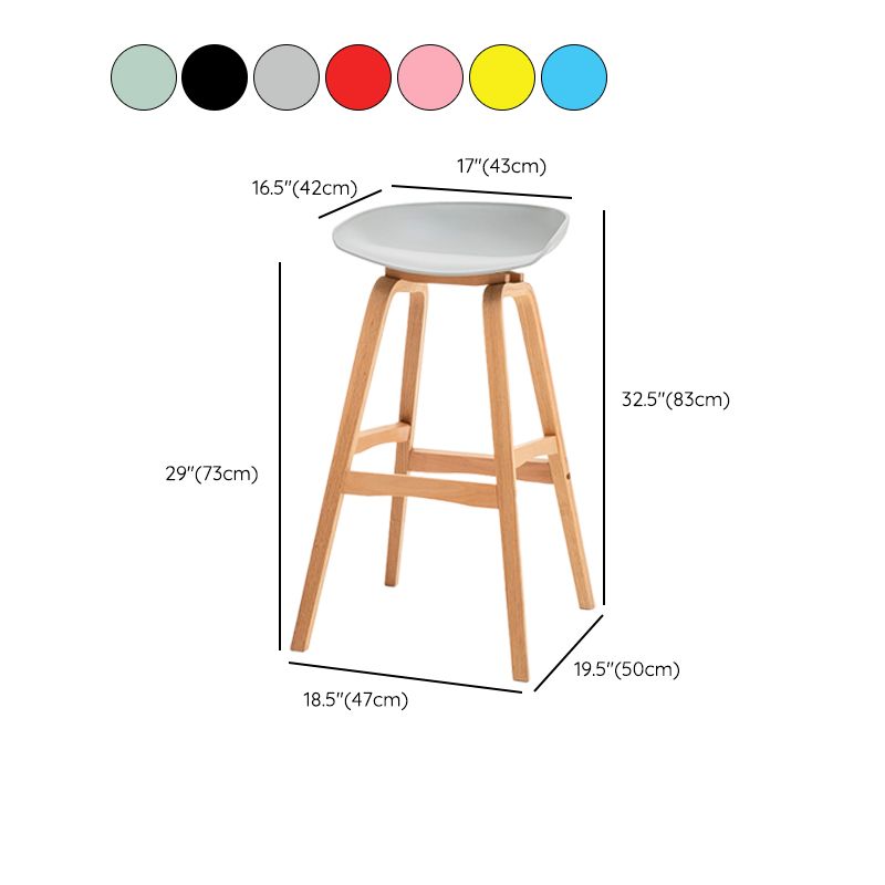 Modern Plastic Low Back Counter & Bar Stool with Solid Wood Base