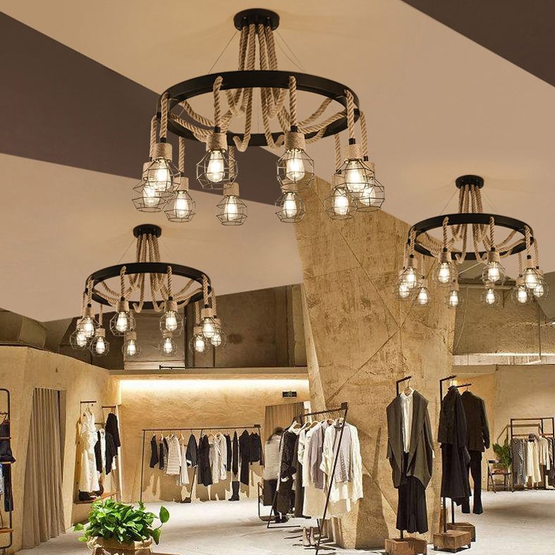Beige Techo colgado accesorio de estilo rústico de estilo rústico Luz de lámpara colgante enjaulada para restaurante