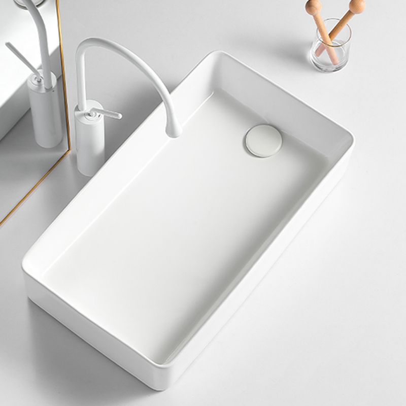 Modern Bathroom Sink Porcelain Solid Color Rectangular Vessel Bathroom Sink