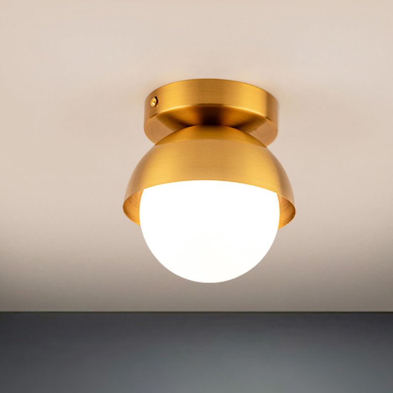 Plafonnier en métal demi-cercle monté sur poteau moderne à 1 lumière finition noir/or lampe encastrée pour hall d'entrée