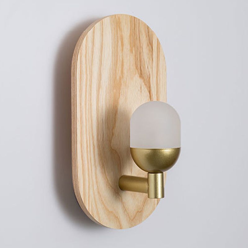 Single Modernism Beige Wall Mounted Sconce Oval Wooden Wall Light