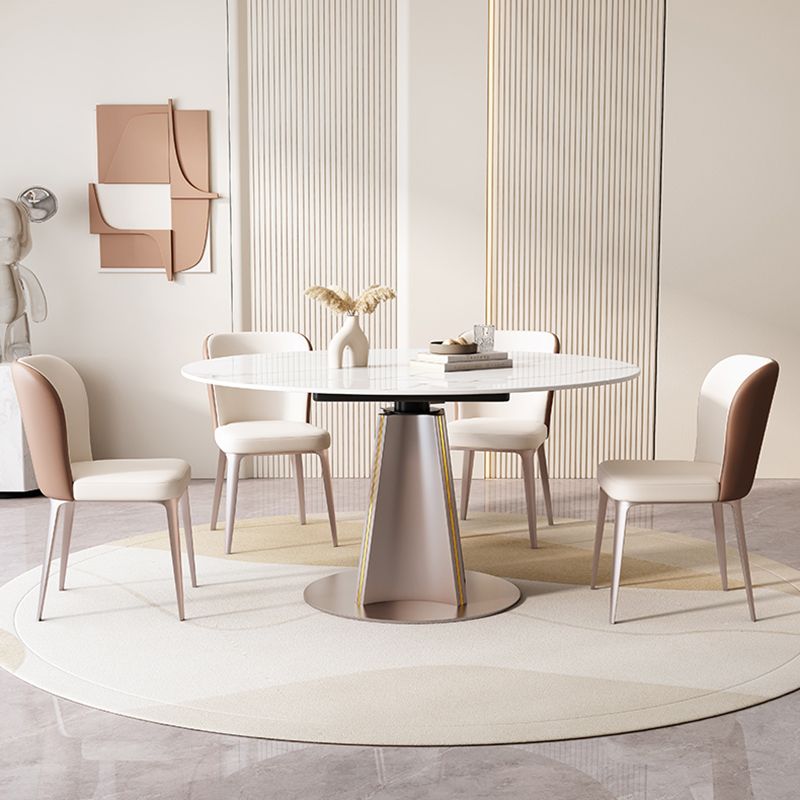 Glossy White Foldable Dining Table Set 1/5/7 Pieces Stone Dinette Set for Kitchen