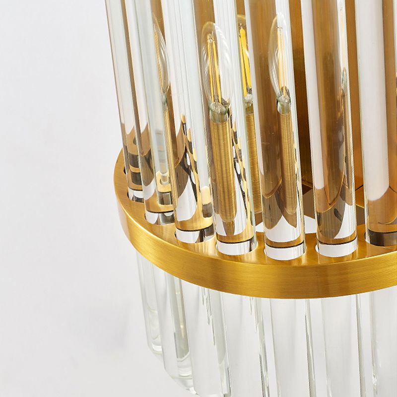 1/2 Lights Bedside Wall Sconce Modern Style Golden Wall Mount Light with Cylinder Clear Crystal Shade, 12"/21.5" W