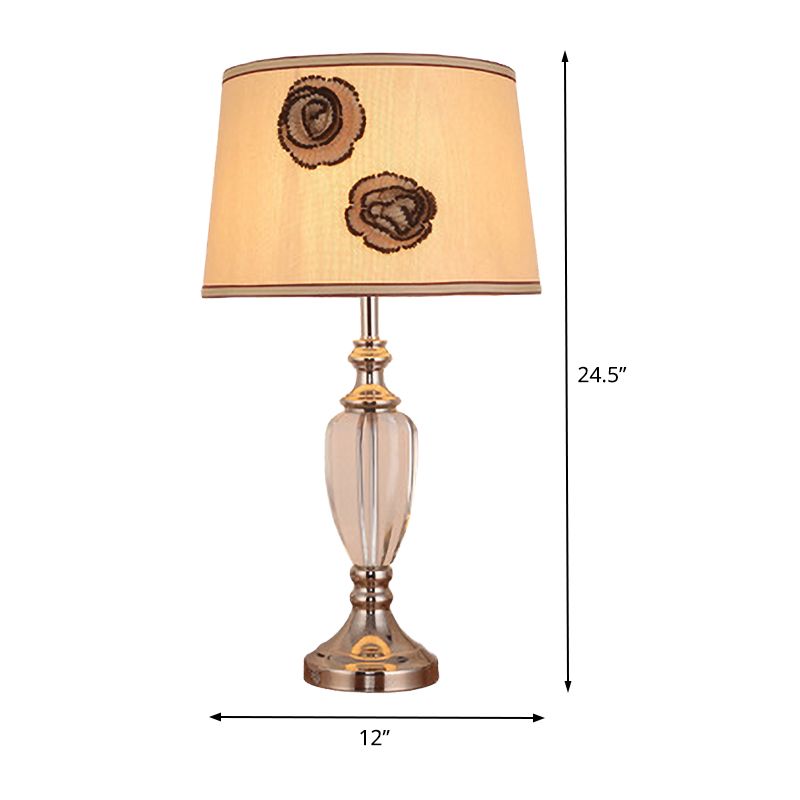 1 Hier-chambre de bureau Light moderne lampe de table de nuit beige moderne avec une teinte en tissu de baril