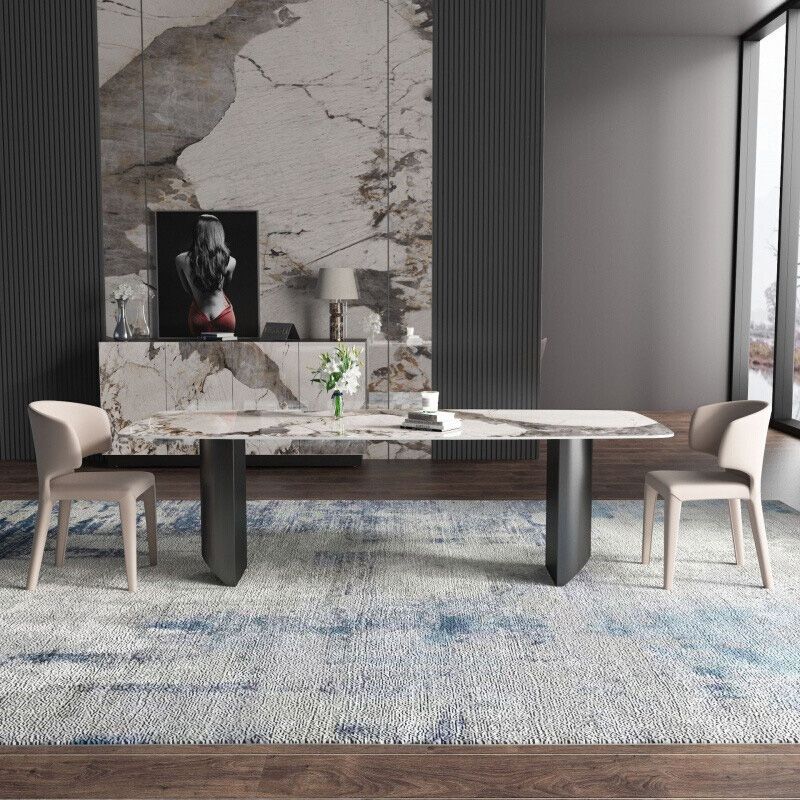 Contemporary Dining Table Sintered Stone Table with Metal Legs for Home Use