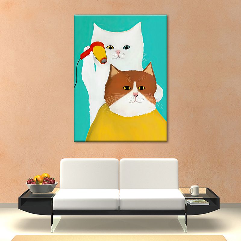 Modernist Cartoon Animal Canvas Wall Art Light Color Canvas for Childrens Bedroom