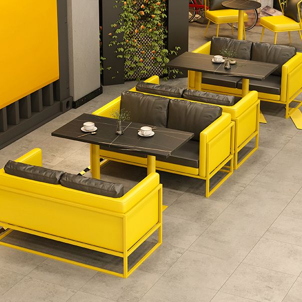 Mesa industrial de piedra sinterizada para comedor, cocina, mesa superior negra con marco amarillo