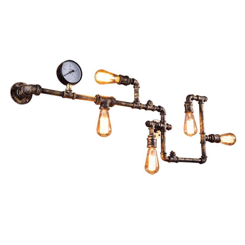 Lámpara de pared de tuberías de 5 bombas estilo accesorio de iluminación de pared de metal steampunk para restaurante