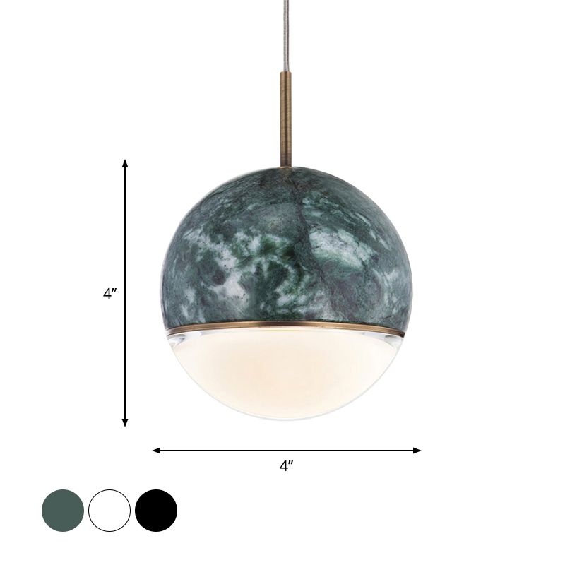Spherical Dining Room Hanging Light Marble 1 Bulb 4"/6" Wide Nordic Down Lighting Pendant in Black/White/Green