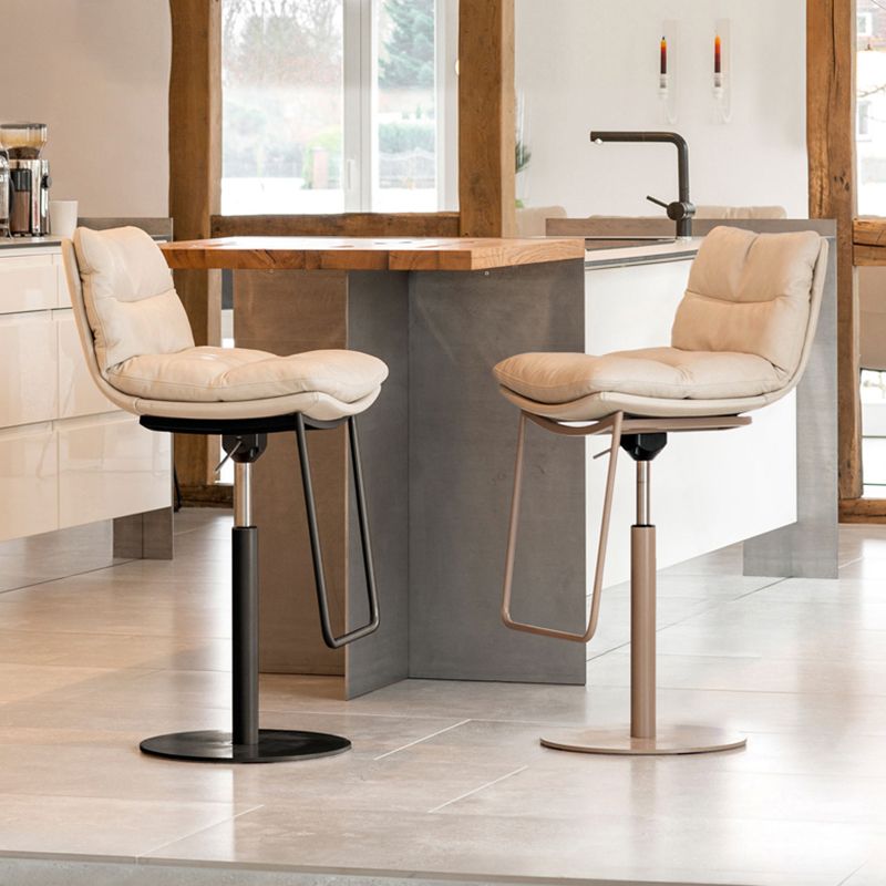 Glam Style Armless Counter Stool Leather Adjustable Height Bar Stool