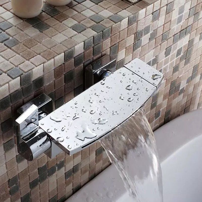 Wall Mounted Metal Tub Filler Low Arc Waterfall Bathroom Faucet