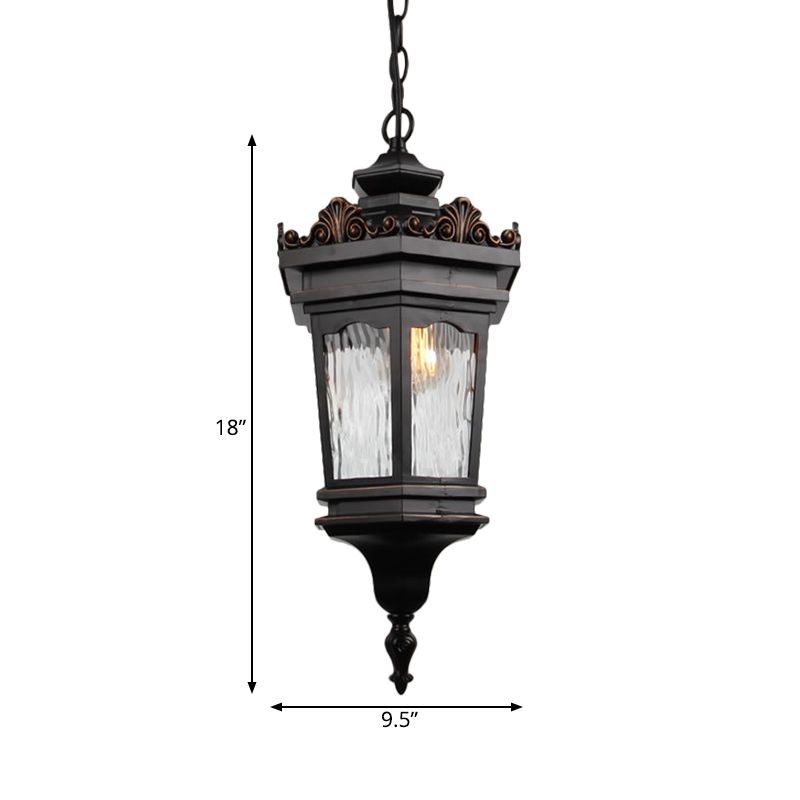 Water Glass Lantern Pendant Ceiling Light Classic 1 Head Corridor Down Lighting in Black
