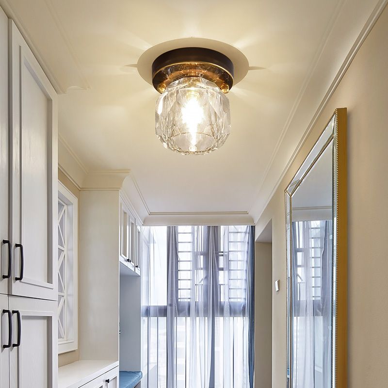 Black Ball Shaped Close to Ceiling Lighting Fixture Modern Crystal Ceiling Lighting