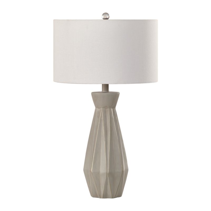 Beige/White 1 Head Night Table Lamp Rustic Fabric Drum Shade Nightstand Light for Bedside