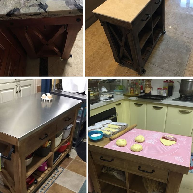 Modern Style Rolling Kitchen Cart Wood Rectangular Kitchen Island Cart