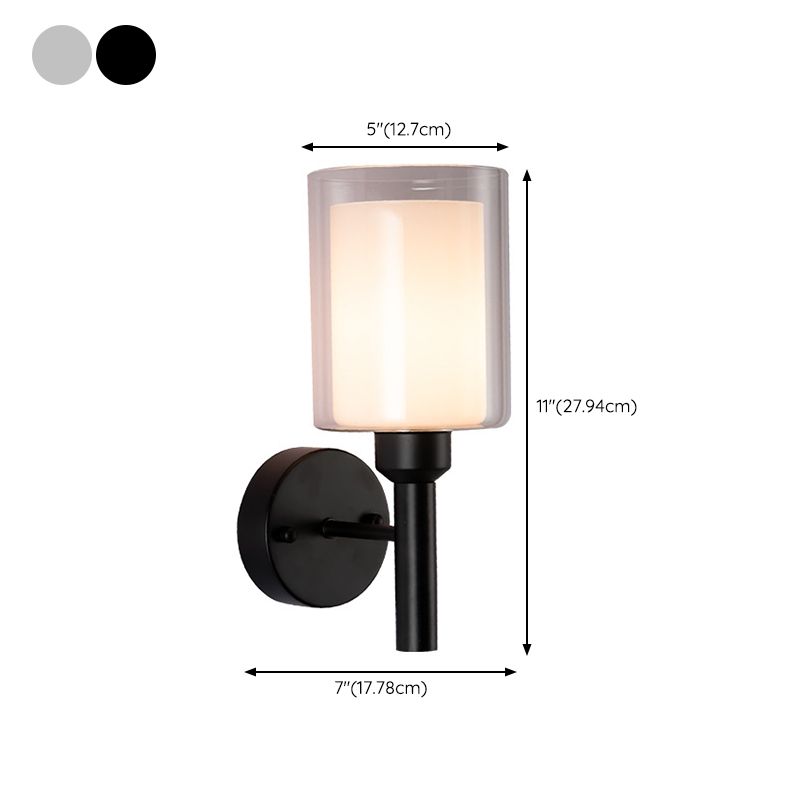 Minimalism Wall Sconce Cylinder-Shade Wall Light Fixture with Glass for Bedroom