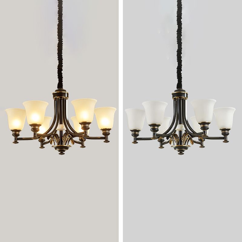 Bell Chandelier Light Fixture Traditional White Glass Pendant Lighting for Restaurant
