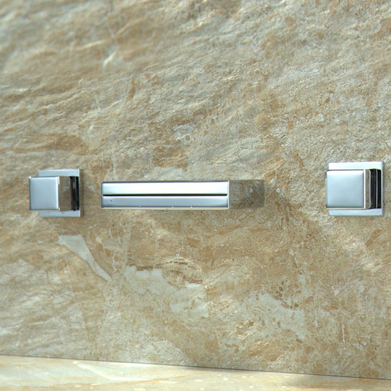 Square 3 Hole Bathroom Faucet 2-Handle Wall Mounted Bathroom Faucet with LED Lighting