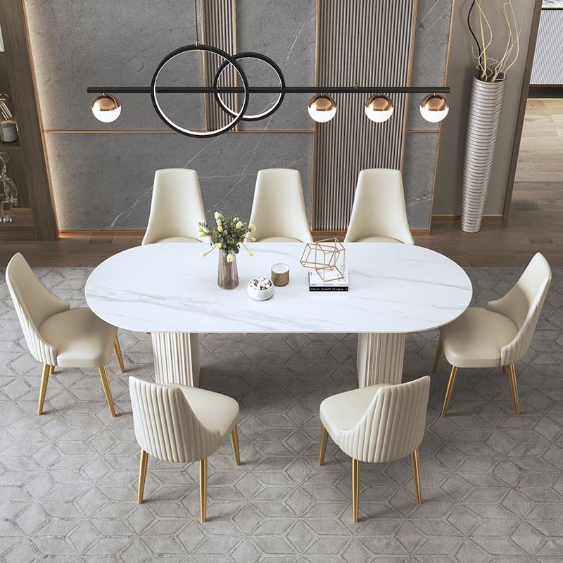 Contemporary Sintered Stone Dining Table Oval Double Pedestal Table for Home Use