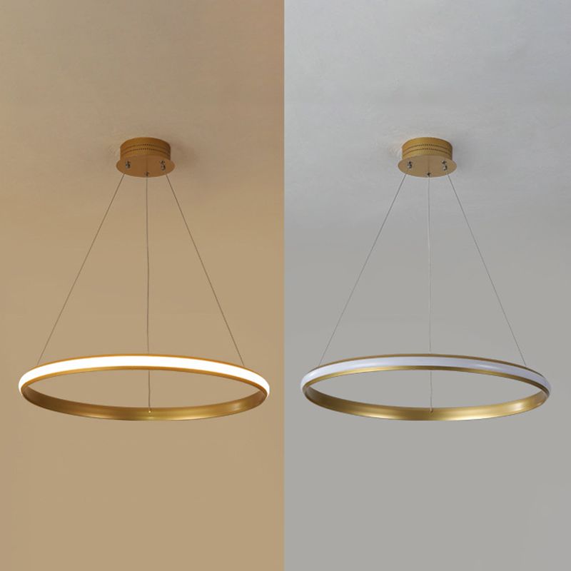 Iluminación colgante de anillo brillante externo simplicidad lobby de metal LED LED en oro