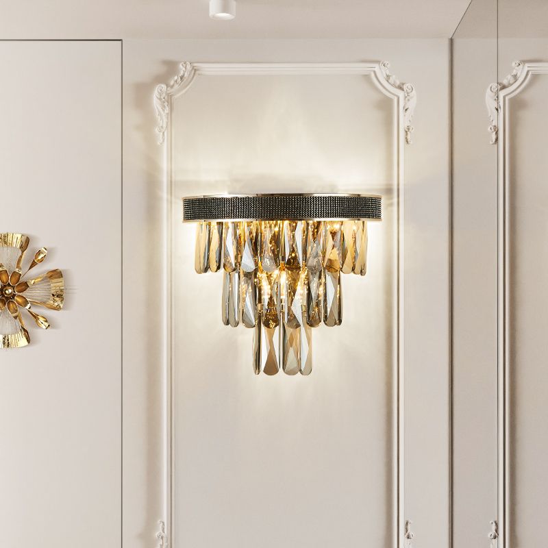 Ponderie de lumière murale à lame avec bloc de cristal lampe murale moderne en gris fumé pour le salon