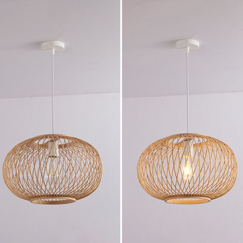 Bamboo Lantern Pendant Light Fixture Contemporary Style Beige Ceiling Pendant Light