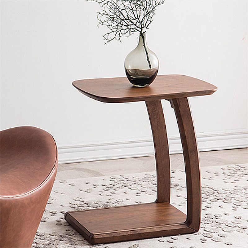 Scandinavian Rectangular Sofa Side Table C Shape Wood End Table
