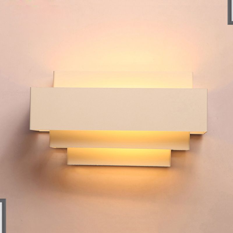 Contemporary Rectangle Wall Lamp with Tiered Design Metal 1 Head Bedroom Wall Sconce Lighting in White