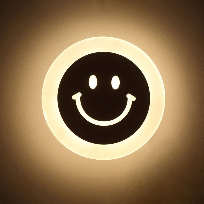 Cartoon Apple/Leaf/Cat Small Wall Light Acrylic Children Bedroom LED Flush Mount Wall Sconce in White
