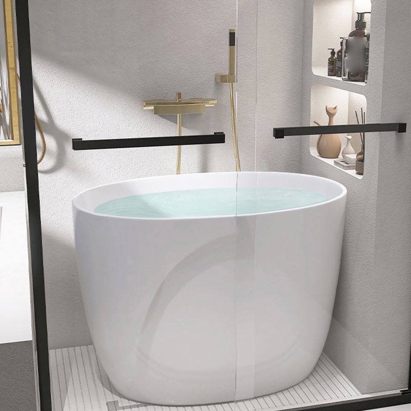 Modern Ellipse Acrylic White Bathtub Back to Wall with Drain Bath Tub